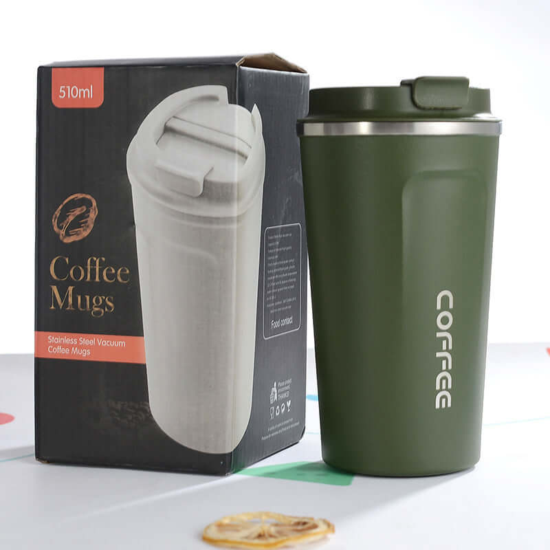 304 stainless steel insulated travel mug with box, perfect for coffee and tea, modern design.