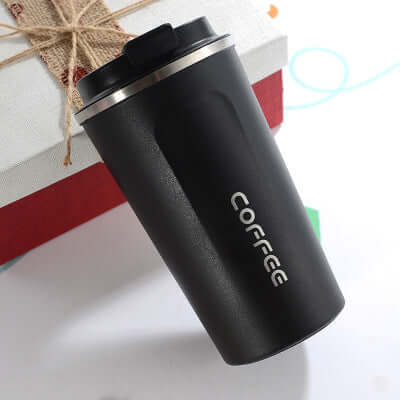 304 stainless steel insulated travel mug, black coffee cup with lid, perfect for hot beverages on the go.