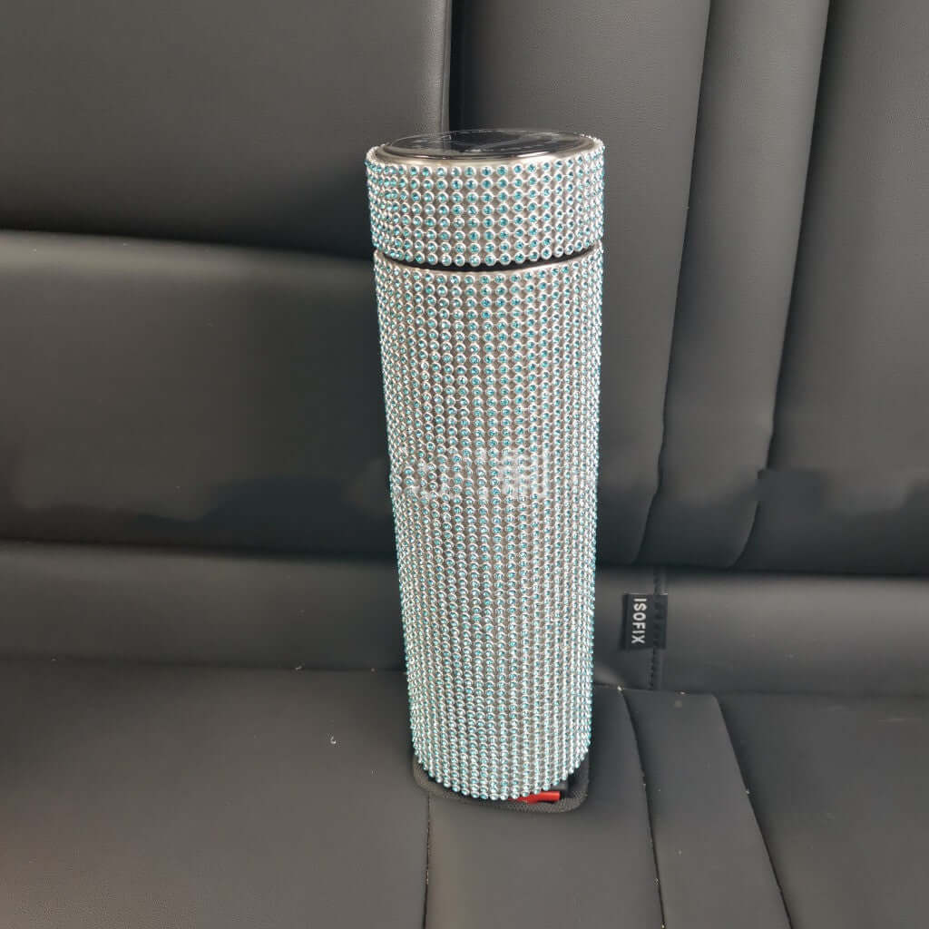 High-Grade Portable Drill Cup decorated with hand-inlaid diamonds, perfect for coffee and tea on the go.
