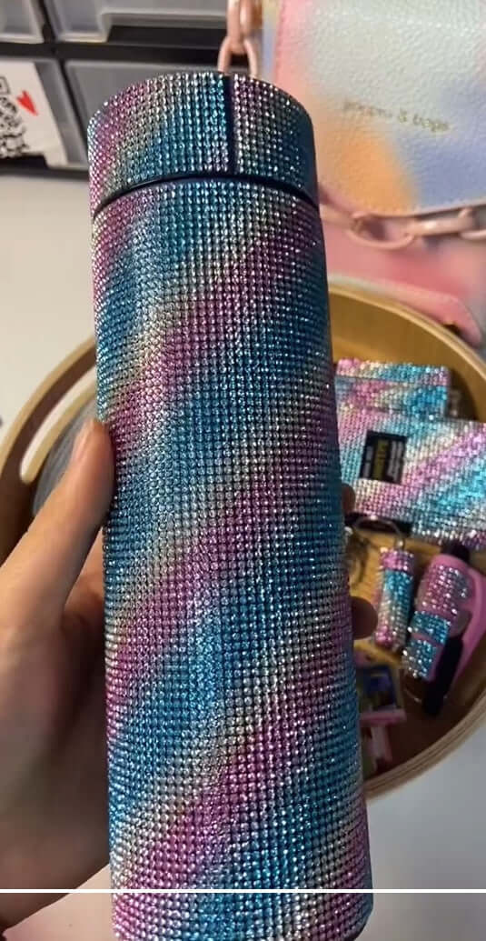 High-Grade Portable Drill Cup adorned with colorful crystals, perfect for sipping coffee or tea on the go.