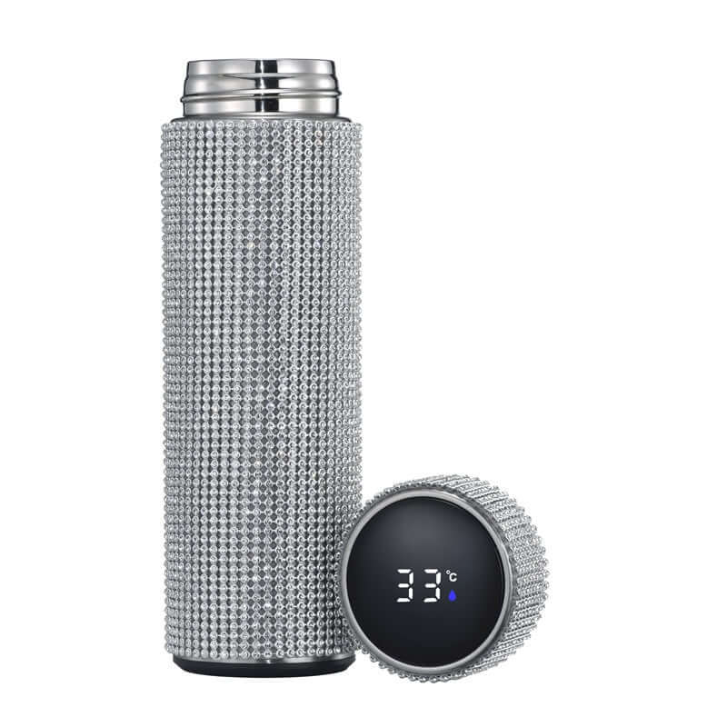 High-Grade Portable Drill Cup with hand-inlaid diamonds and digital temperature display, perfect for stylish hydration.
