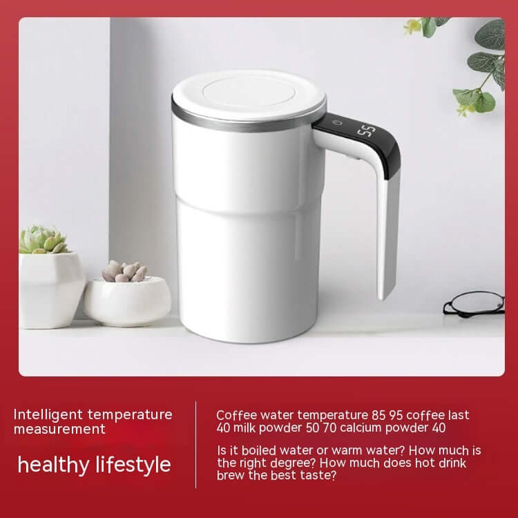Intelligent temperature measuring USB rechargeable electric coffee mug for a healthy lifestyle.