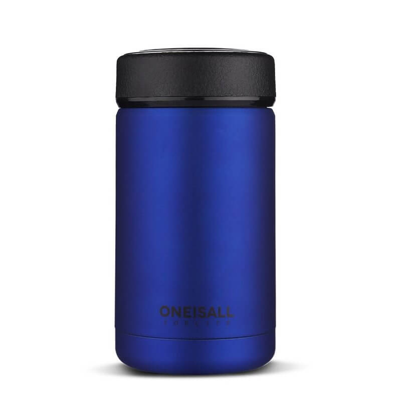 ONE IS ALL insulated blue cup bottle, 400ml vacuum flask for hot and cold beverages, modern gentleman gift.