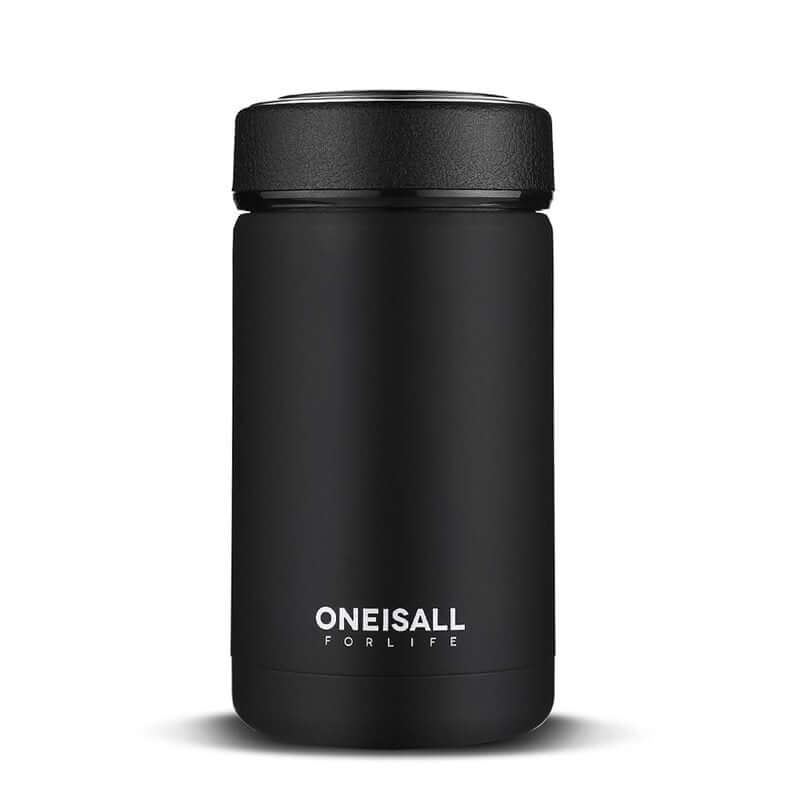 ONE IS ALL men gift insulated cup bottle in black, 400ml vacuum flask for modern gentleman's beverages.