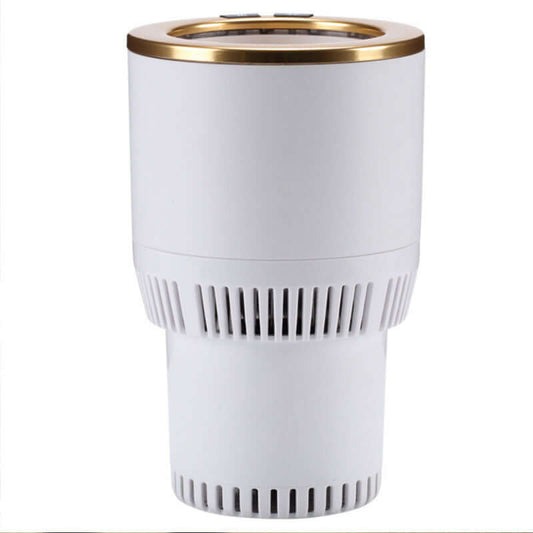 Portable car heating and cooling cup, dual-function travel mug for coffee and tea on the go.