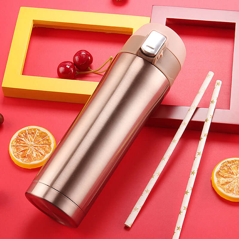 Premium insulated travel mug on a vibrant background, perfect for keeping coffee and tea hot on-the-go.