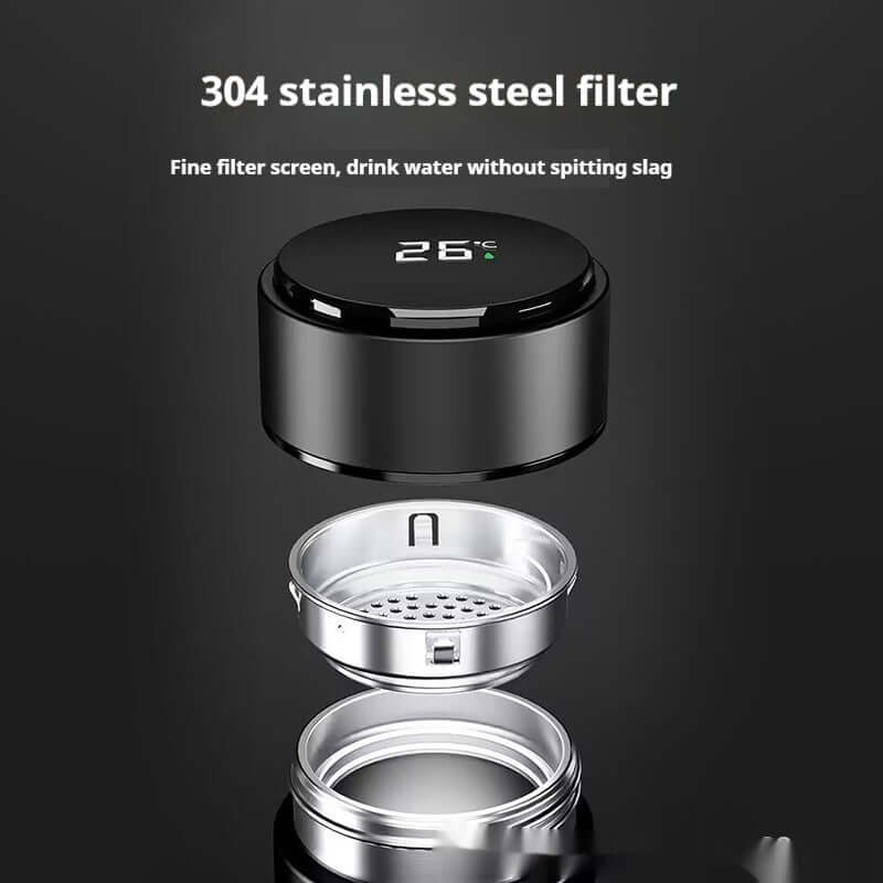 Smart Temperature Display Bottle with removable 304 stainless steel filter and temperature reading.