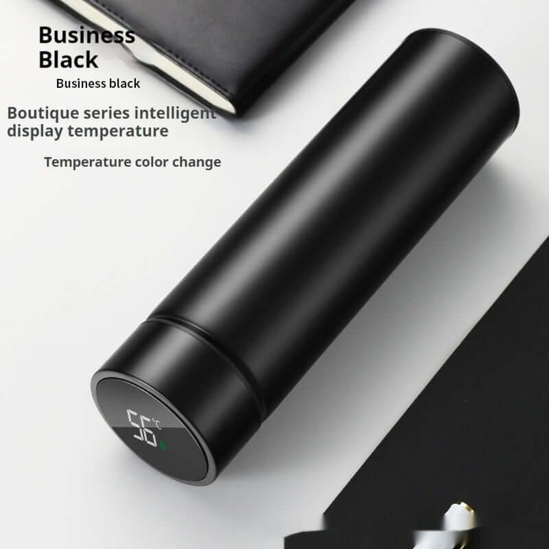 Smart Temperature Display Insulated Bottle in Business Black, showcasing intelligent temperature color change feature.